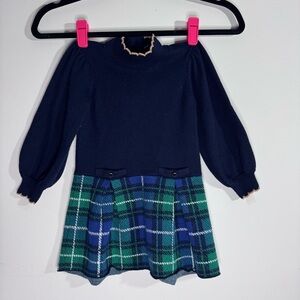 Janie and Jack Navy Plaid Blocked Sweater Dress 2T, Holiday Preppy Classic